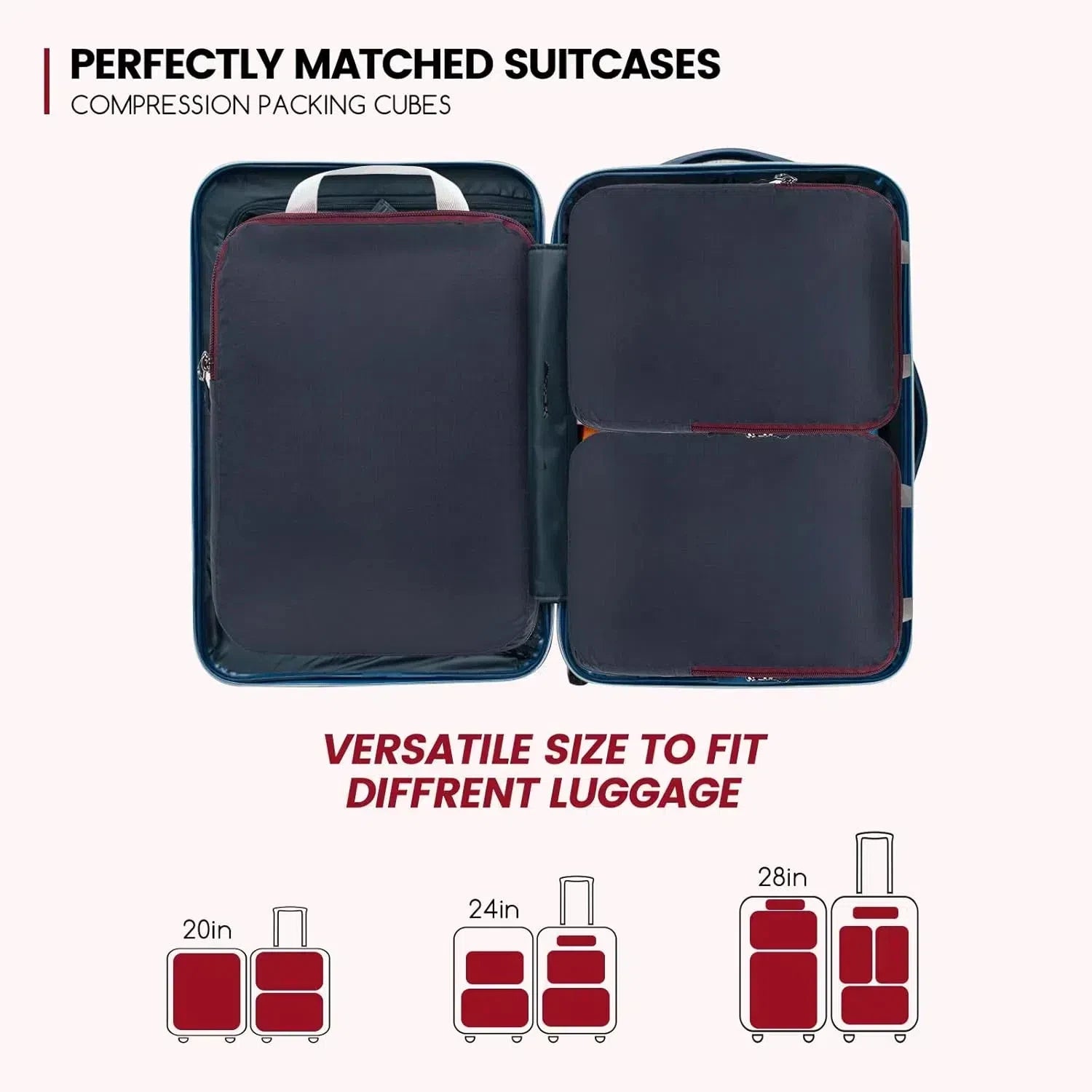 2/6/9 Set Compression Packing Cubes – Waterproof Travel Organizer Bags