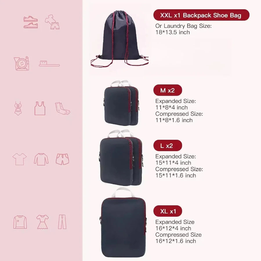 2/6/9 Set Compression Packing Cubes – Waterproof Travel Organizer Bags