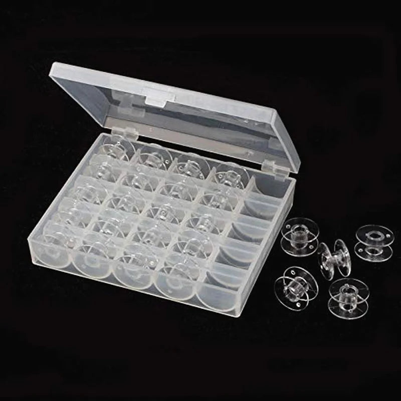 25PCS Clear Sewing Machine Bobbins Set – with Storage Box