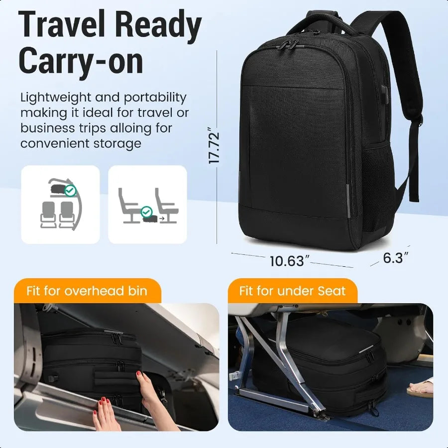 17.3” Business Laptop Backpack – USB Charging Travel Daypack