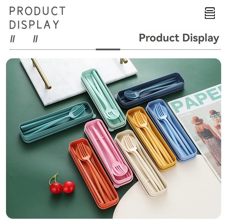 4pcs Portable Wheat Straw Cutlery Set Eco-Friendly Reusable Utensils