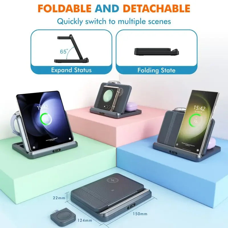 3-in-1 Wireless Charger Stand – Foldable Fast Charging Dock