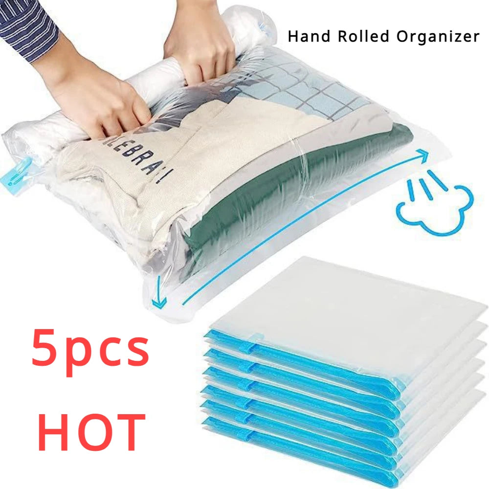 5pcs Travel Compression Vacuum Bags for Clothes & Luggage