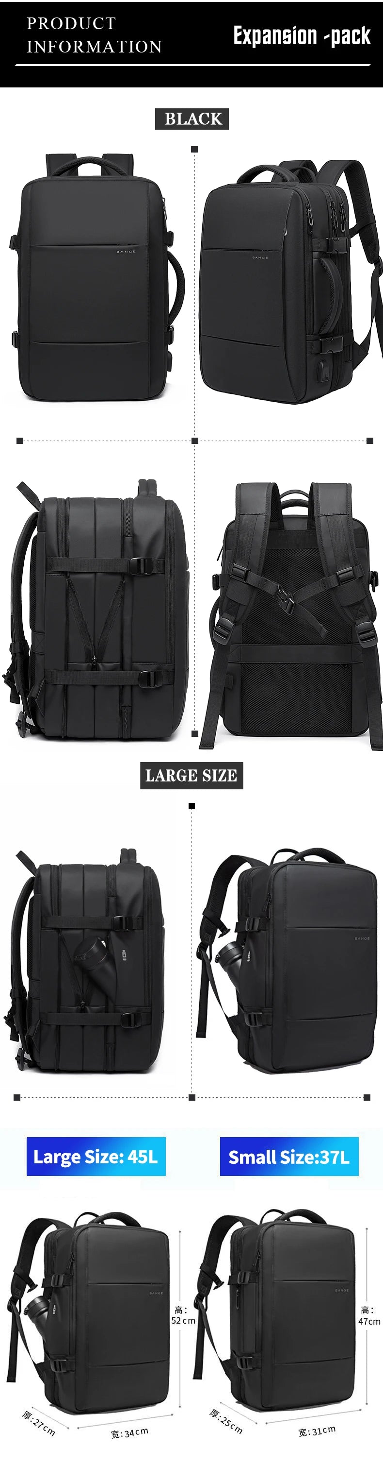 Expandable Men’s Backpack – 17.3” Waterproof Laptop Bag
