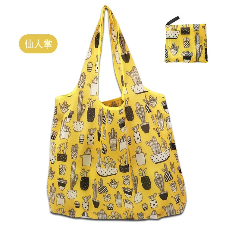 Foldable Reusable Shopping Bag – Eco-Friendly Lemon Print Tote