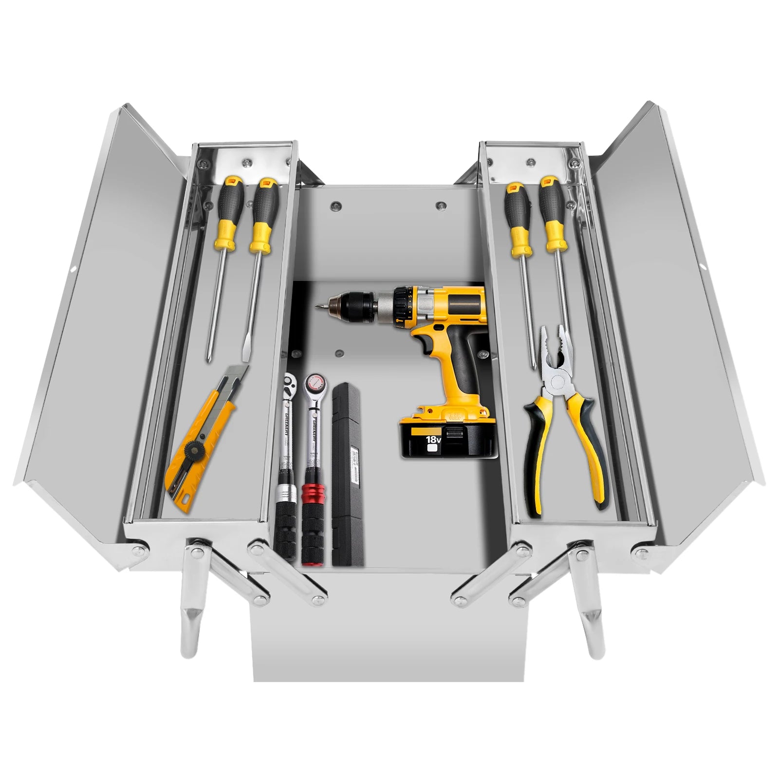2-Tier Stainless Steel Toolbox – Retractable Tray Organizer