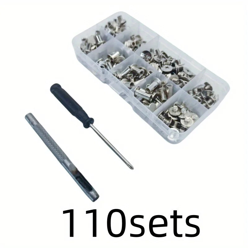 110-Piece Gold Nail & Rivet Set – Screws, Buckles & Fasteners