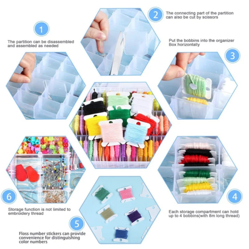 36-Grid Embroidery Floss Organizer Box – with Bobbins & Stickers