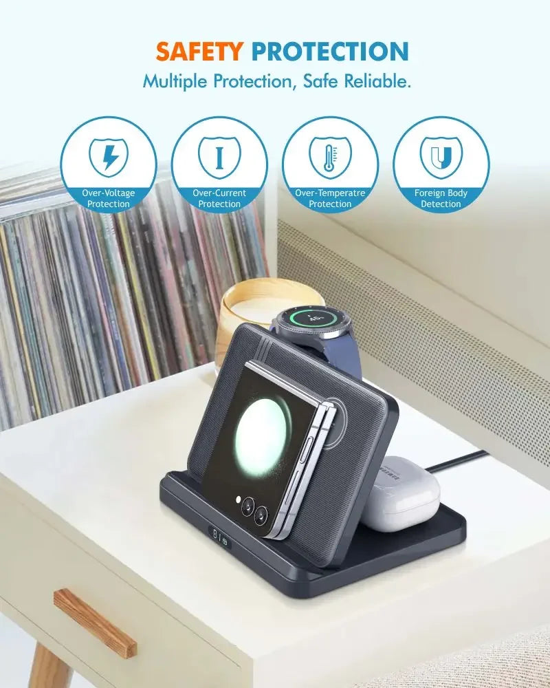 3-in-1 Wireless Charger Stand – Foldable Fast Charging Dock