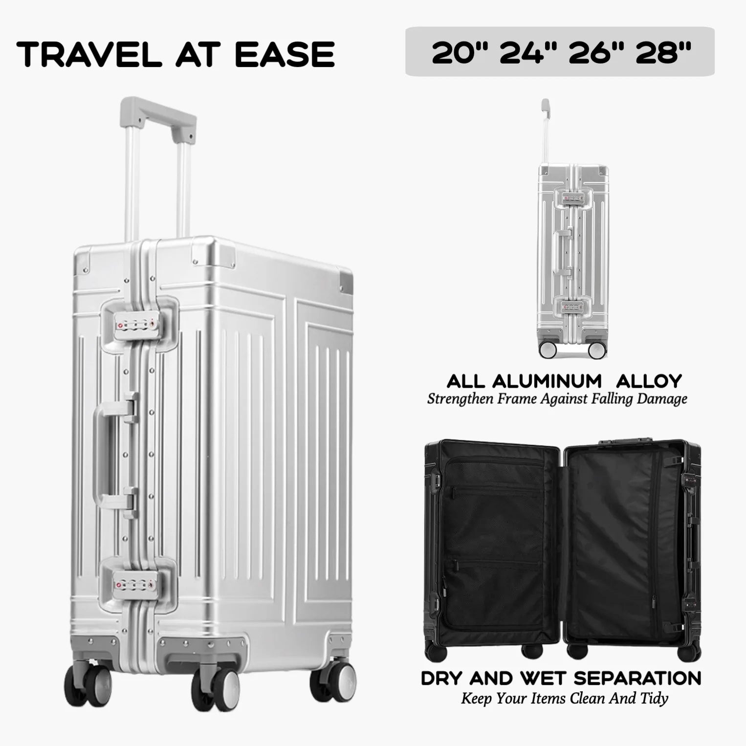2024 Aluminum Luggage Set – Durable Carry-On Suitcases