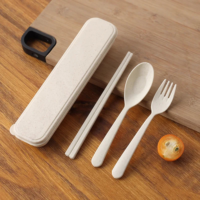 4pcs Portable Wheat Straw Cutlery Set Eco-Friendly Reusable Utensils