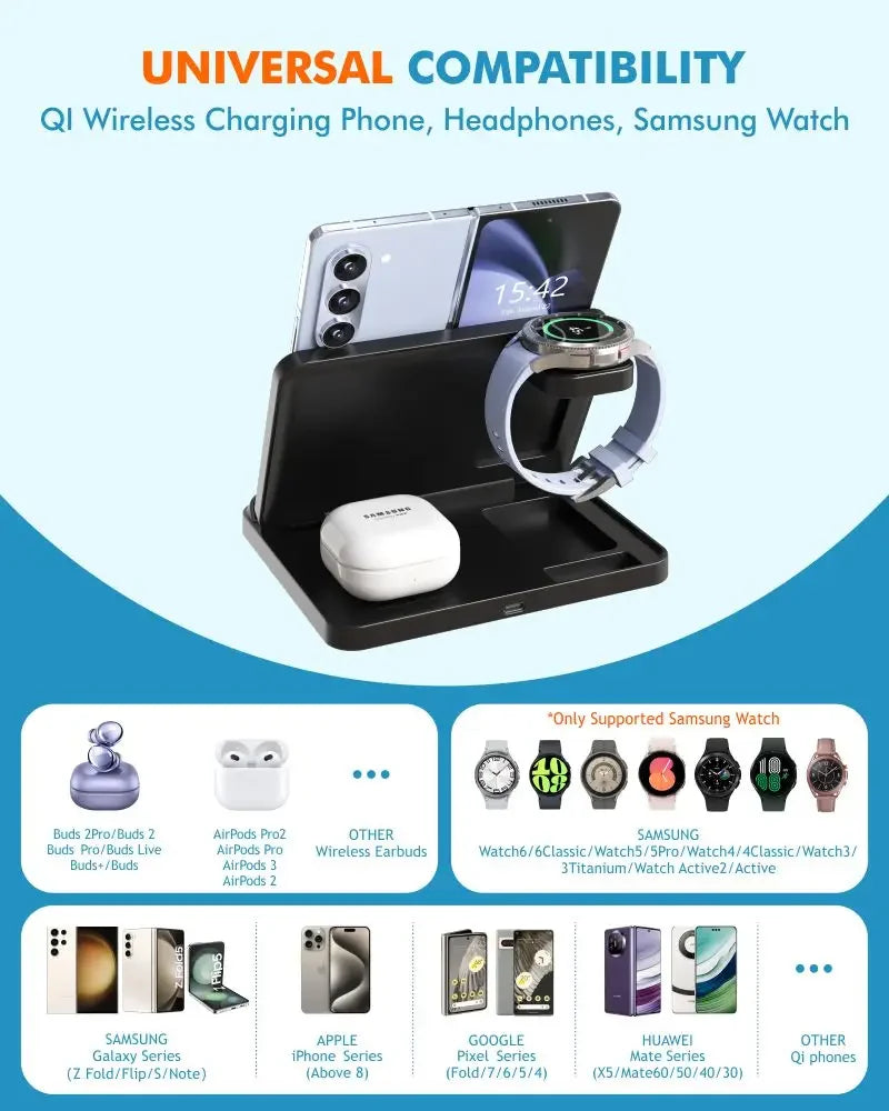 3-in-1 Wireless Charger Stand – Foldable Fast Charging Dock