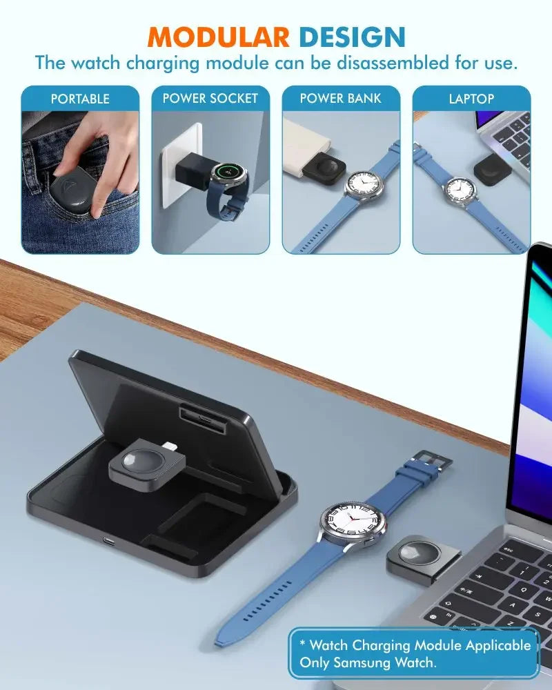 3-in-1 Wireless Charger Stand – Foldable Fast Charging Dock
