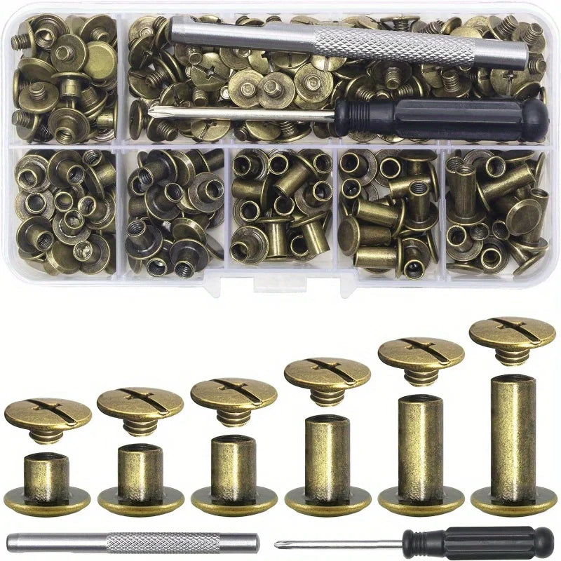 110-Piece Gold Nail & Rivet Set – Screws, Buckles & Fasteners