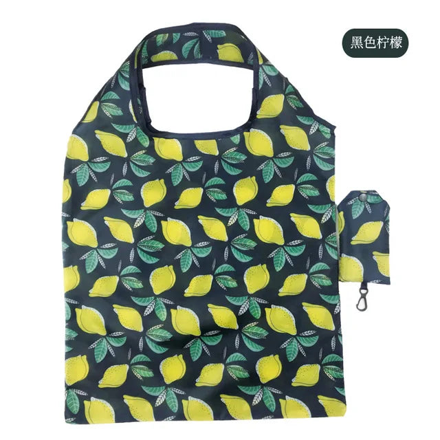 Foldable Reusable Shopping Bag – Eco-Friendly Lemon Print Tote