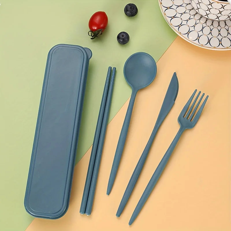 4pcs Portable Wheat Straw Cutlery Set Eco-Friendly Reusable Utensils