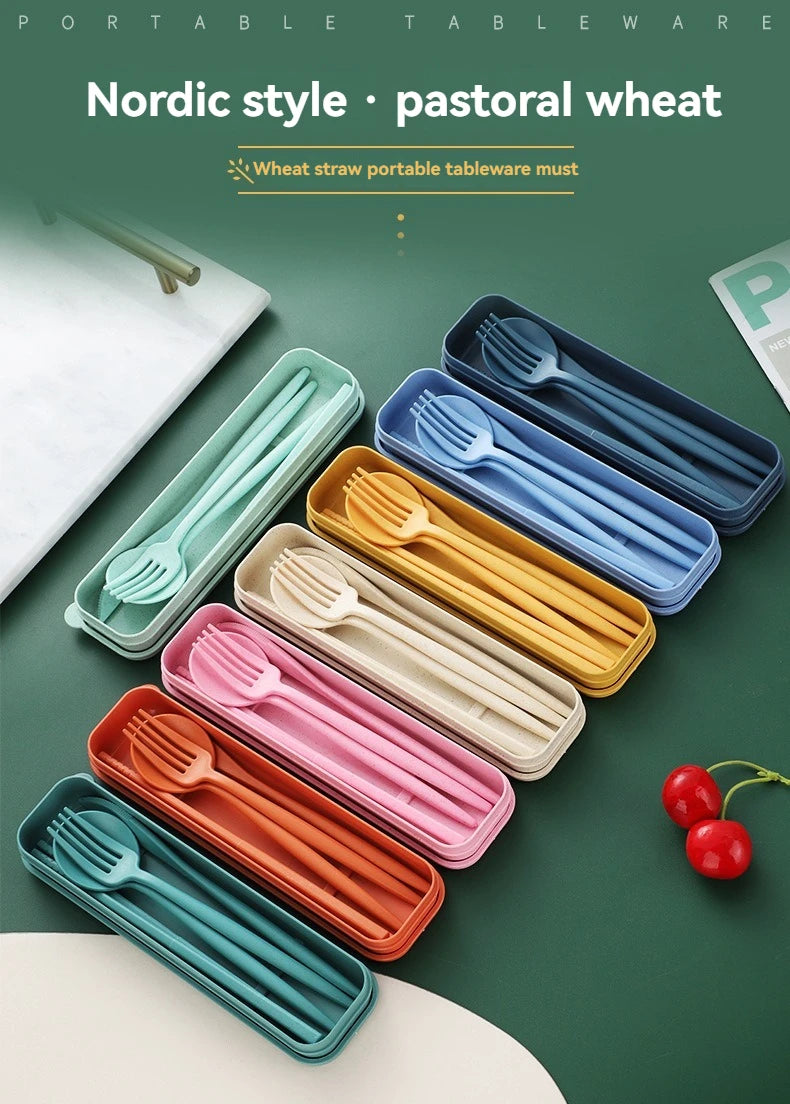 4pcs Portable Wheat Straw Cutlery Set Eco-Friendly Reusable Utensils
