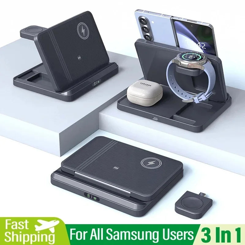 3-in-1 Wireless Charger Stand – Foldable Fast Charging Dock