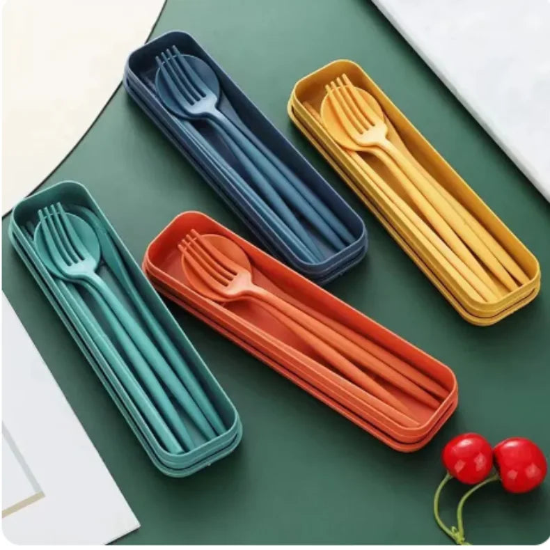 4pcs Portable Wheat Straw Cutlery Set Eco-Friendly Reusable Utensils