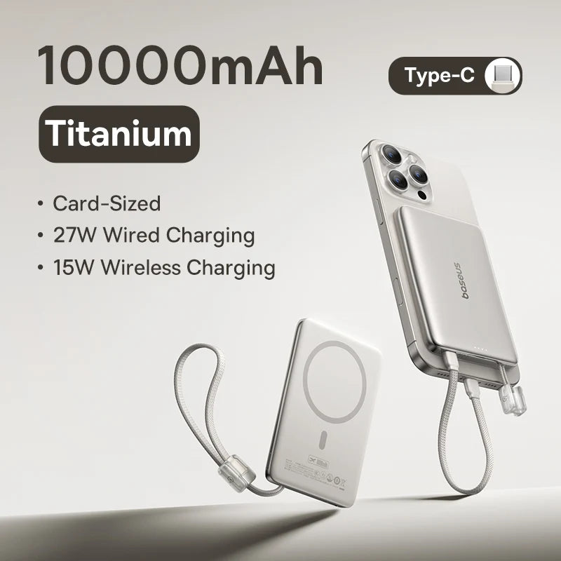 10000mAh Magnetic Power Bank – 15W Wireless & 27W Wired