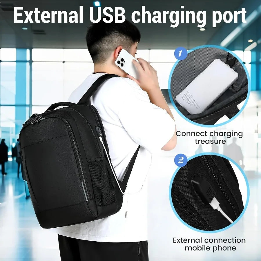17.3” Business Laptop Backpack – USB Charging Travel Daypack