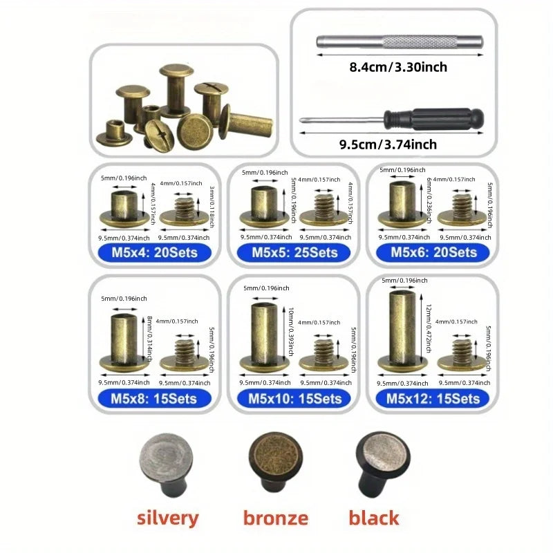 110-Piece Gold Nail & Rivet Set – Screws, Buckles & Fasteners