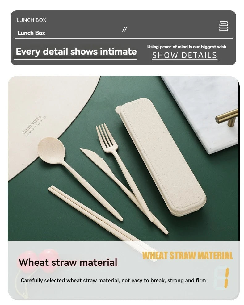 4pcs Portable Wheat Straw Cutlery Set Eco-Friendly Reusable Utensils