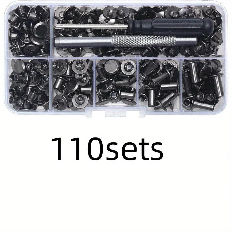 110-Piece Gold Nail & Rivet Set – Screws, Buckles & Fasteners