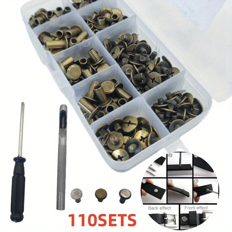 110-Piece Gold Nail & Rivet Set – Screws, Buckles & Fasteners