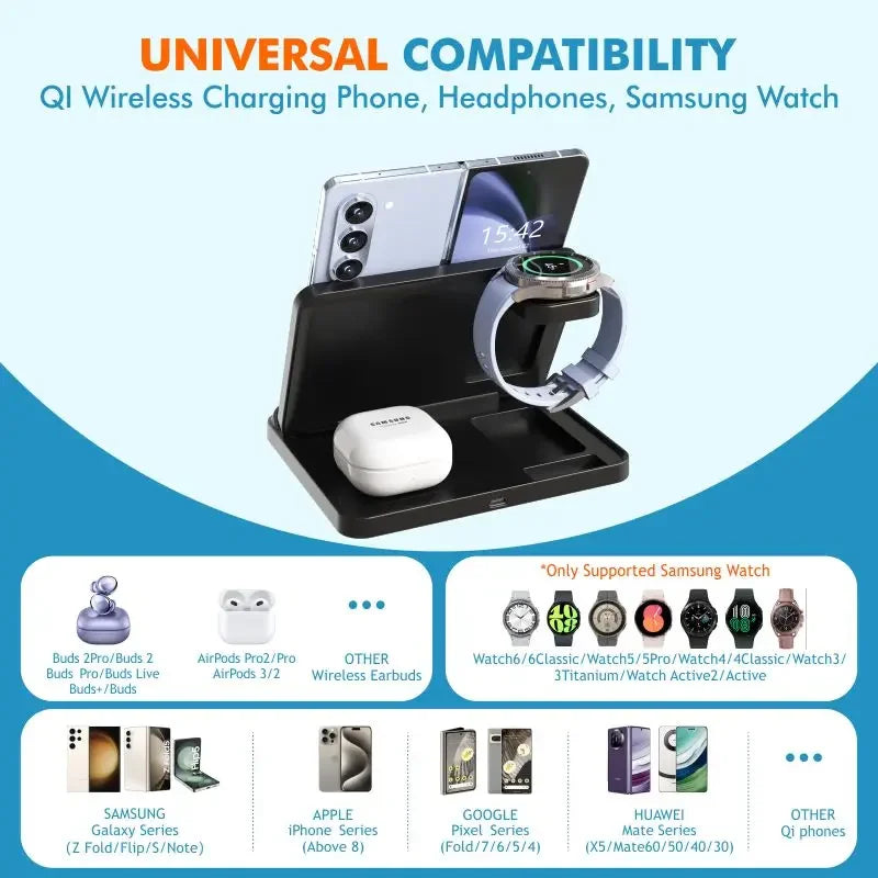 3-in-1 Wireless Charger Stand – Foldable Fast Charging Dock