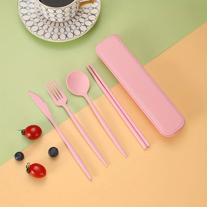 4pcs Portable Wheat Straw Cutlery Set Eco-Friendly Reusable Utensils