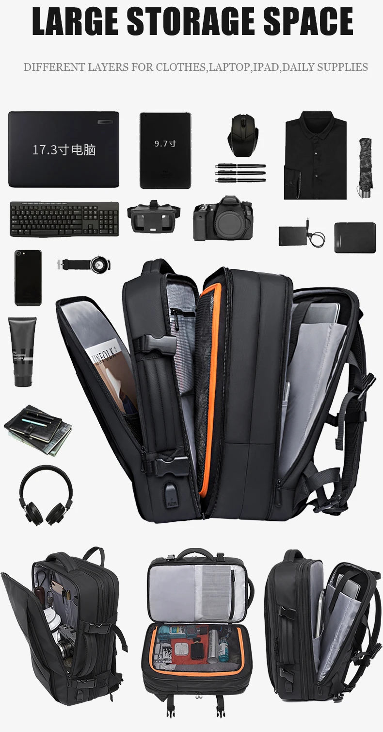 Expandable Men’s Backpack – 17.3” Waterproof Laptop Bag