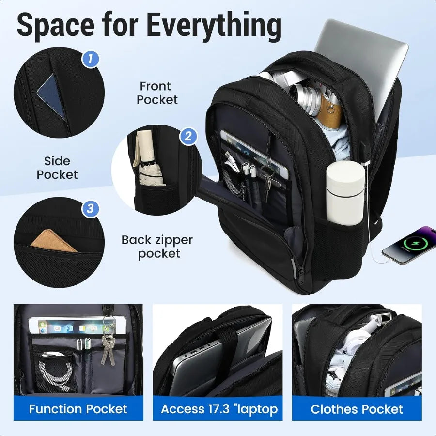 17.3” Business Laptop Backpack – USB Charging Travel Daypack