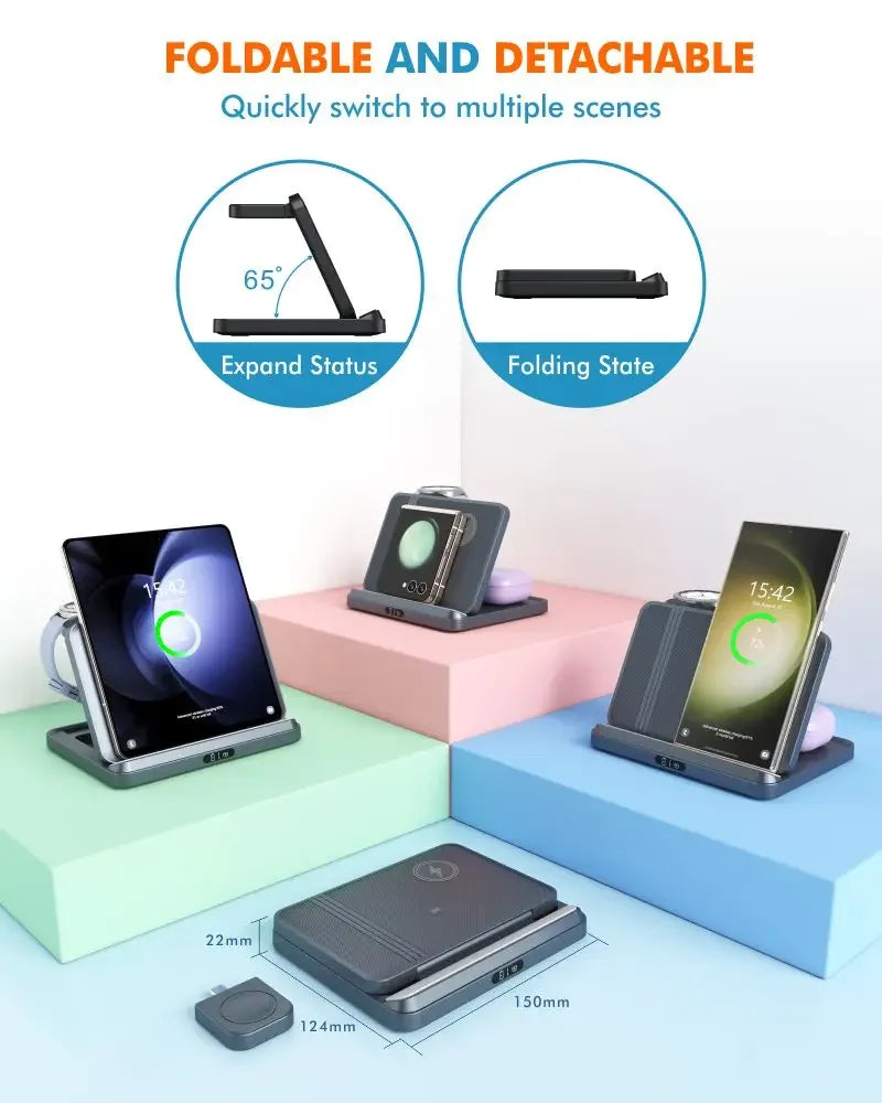 3-in-1 Wireless Charger Stand – Foldable Fast Charging Dock