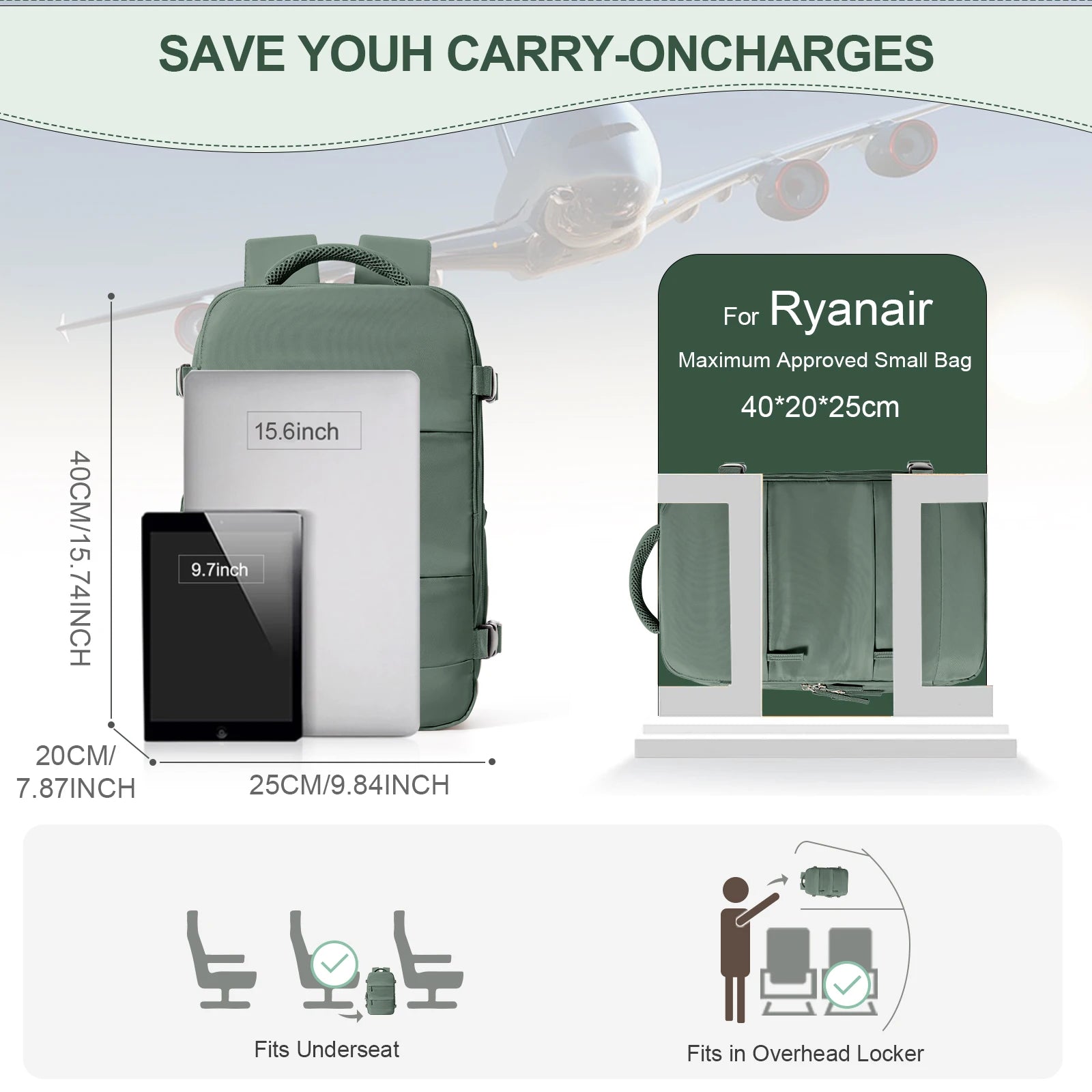 Ryanair Cabin Travel Backpack – 40x20x25cm Laptop Bag