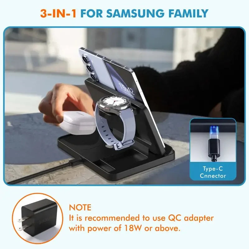 3-in-1 Wireless Charger Stand – Foldable Fast Charging Dock