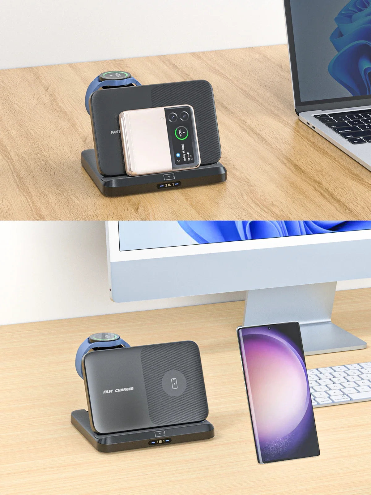 3-in-1 Wireless Charger Stand – Foldable Fast Charging Dock