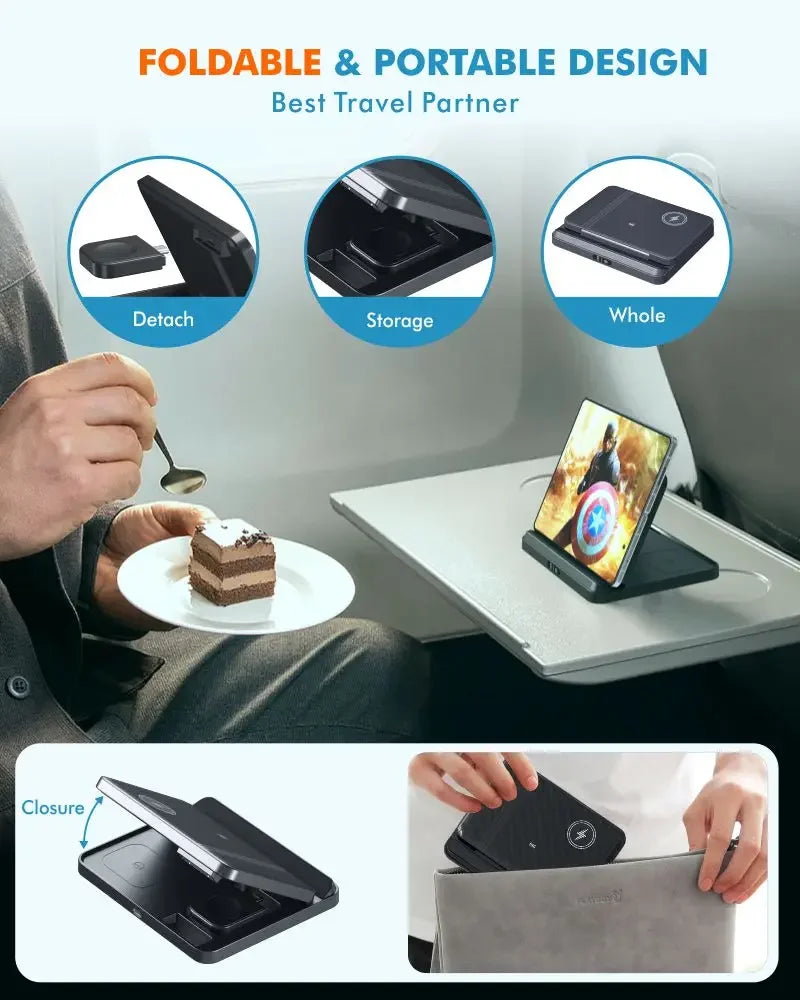 3-in-1 Wireless Charger Stand – Foldable Fast Charging Dock