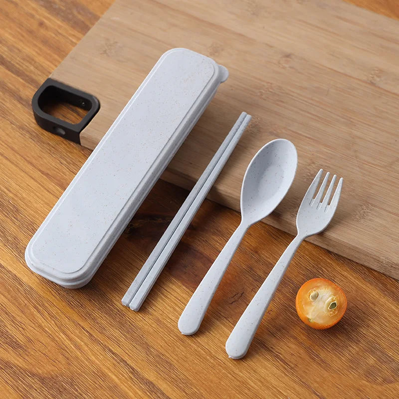 4pcs Portable Wheat Straw Cutlery Set Eco-Friendly Reusable Utensils