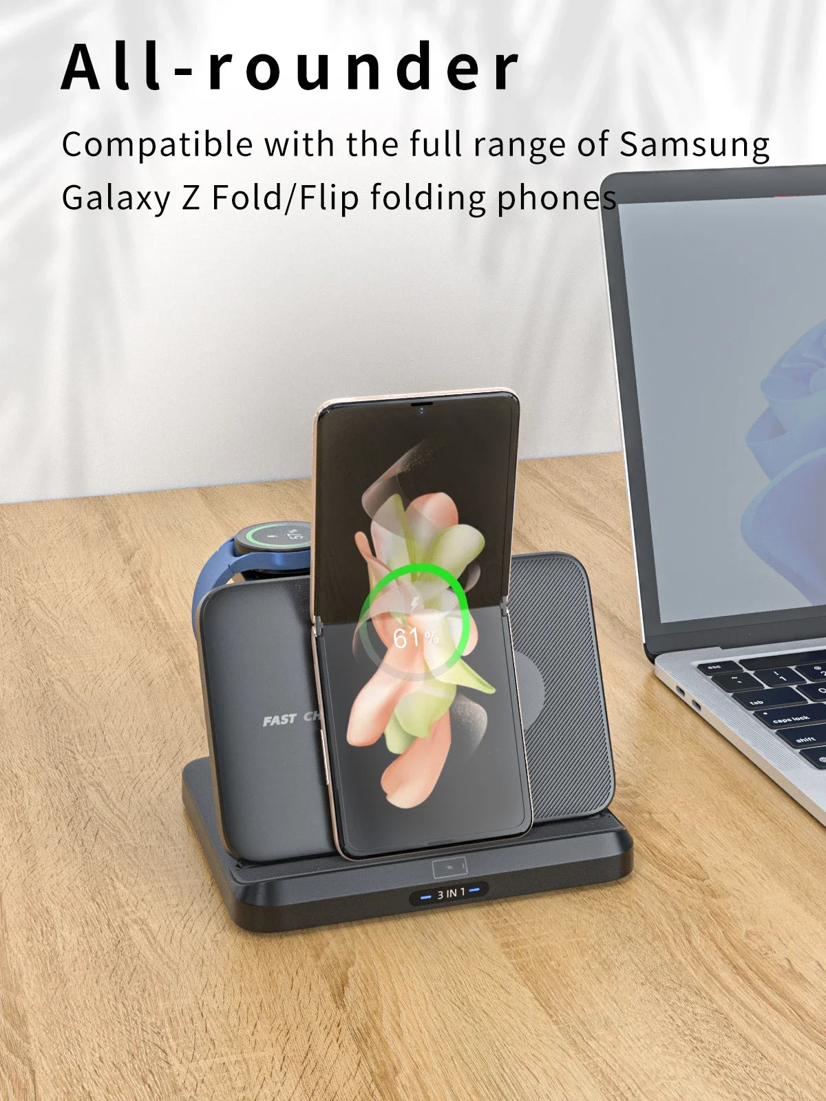 3-in-1 Wireless Charger Stand – Foldable Fast Charging Dock