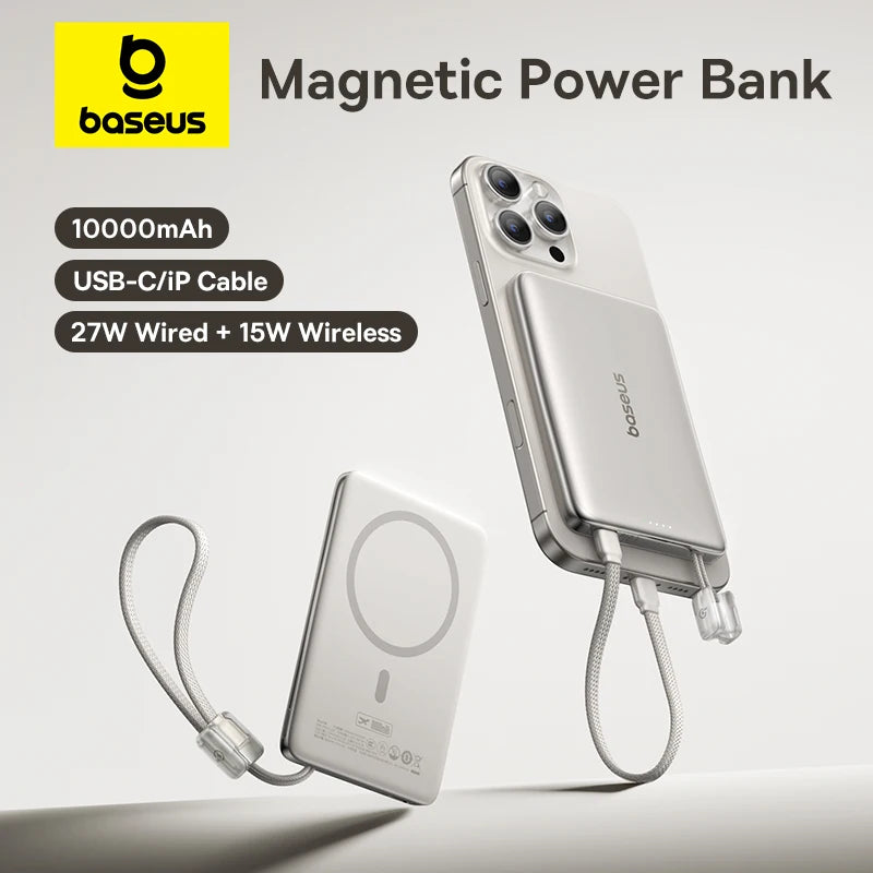 10000mAh Magnetic Power Bank – 15W Wireless & 27W Wired