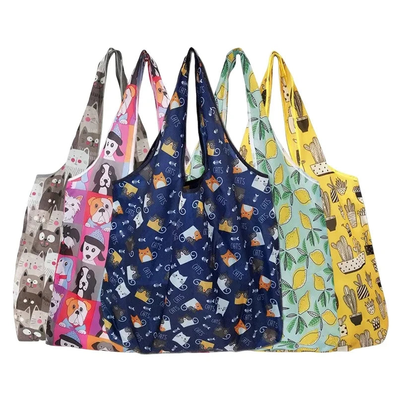 Foldable Reusable Shopping Bag – Eco-Friendly Lemon Print Tote
