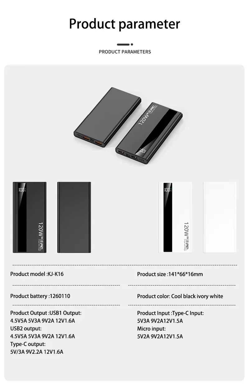 120W 500,000mAh High-Capacity Power Bank – Super Fast Charging