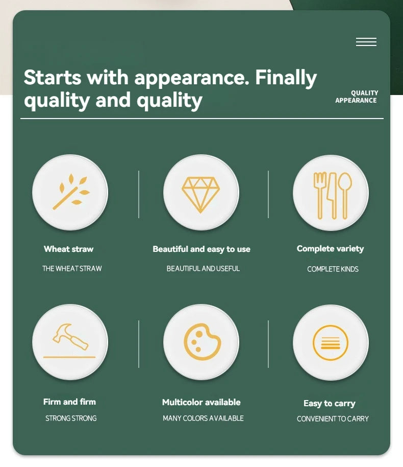 4pcs Portable Wheat Straw Cutlery Set Eco-Friendly Reusable Utensils