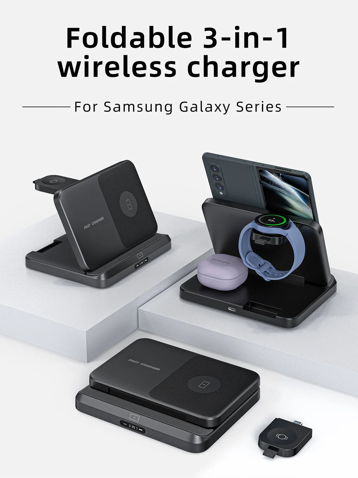 3-in-1 Wireless Charger Stand – Foldable Fast Charging Dock
