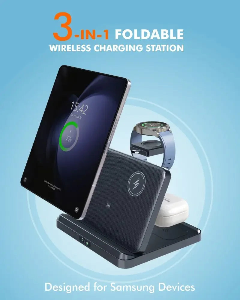 3-in-1 Wireless Charger Stand – Foldable Fast Charging Dock