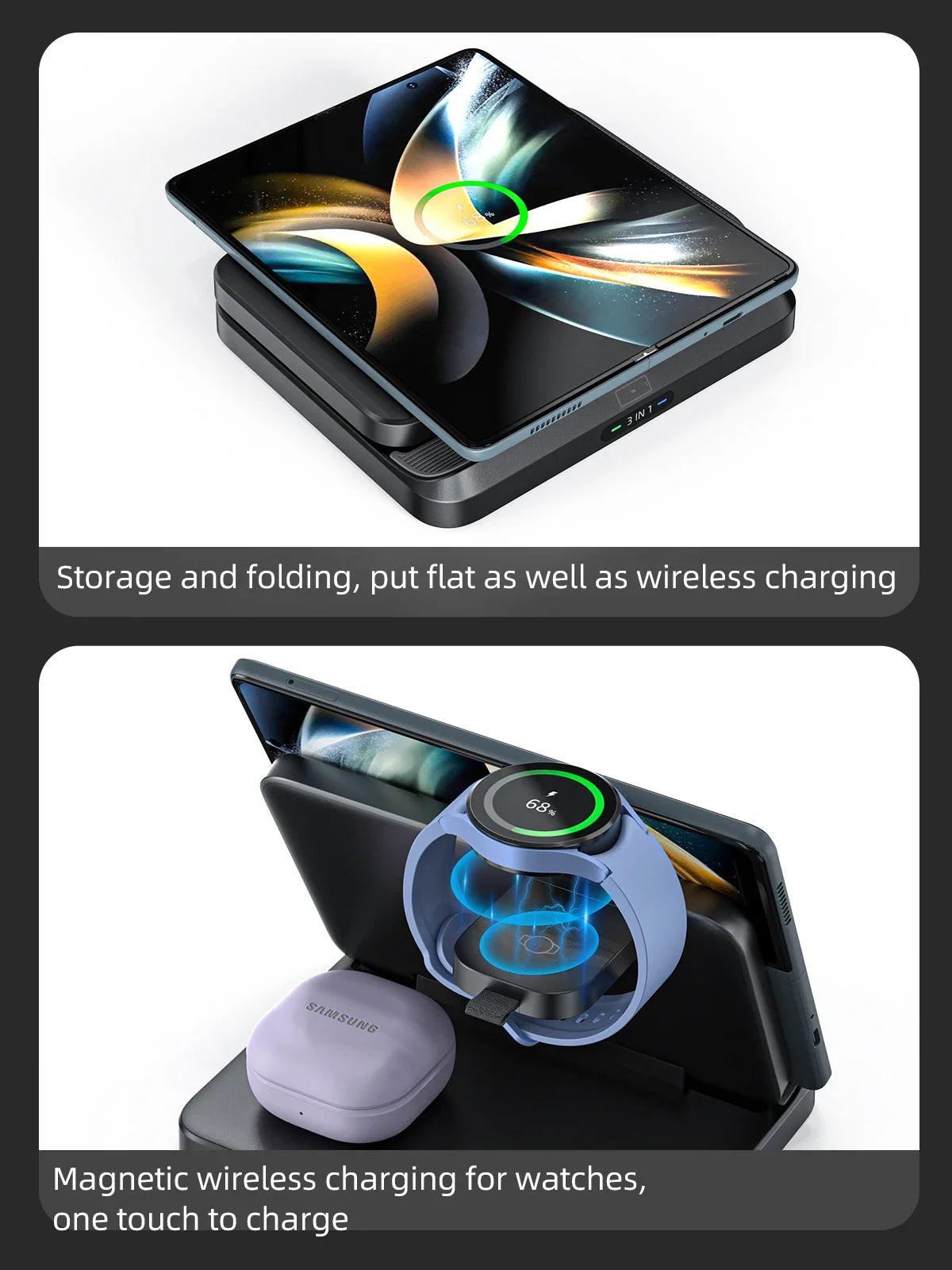 3-in-1 Wireless Charger Stand – Foldable Fast Charging Dock