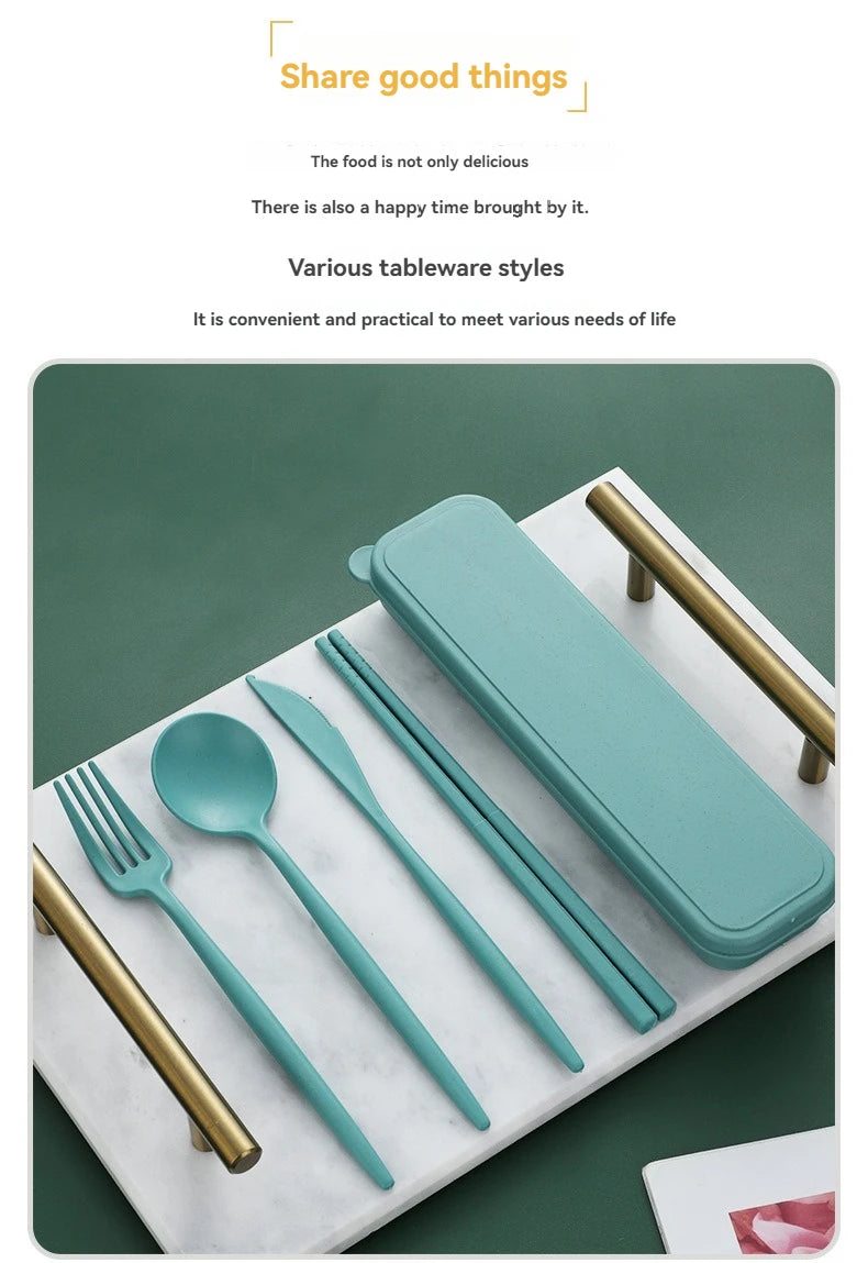 4pcs Portable Wheat Straw Cutlery Set Eco-Friendly Reusable Utensils