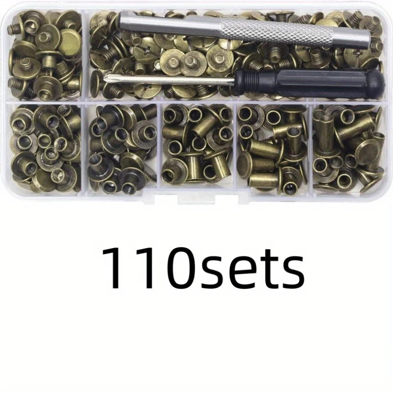 110-Piece Gold Nail & Rivet Set – Screws, Buckles & Fasteners