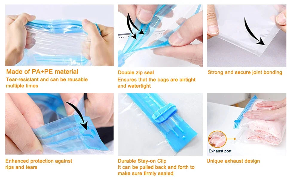 5pcs Travel Compression Vacuum Bags for Clothes & Luggage